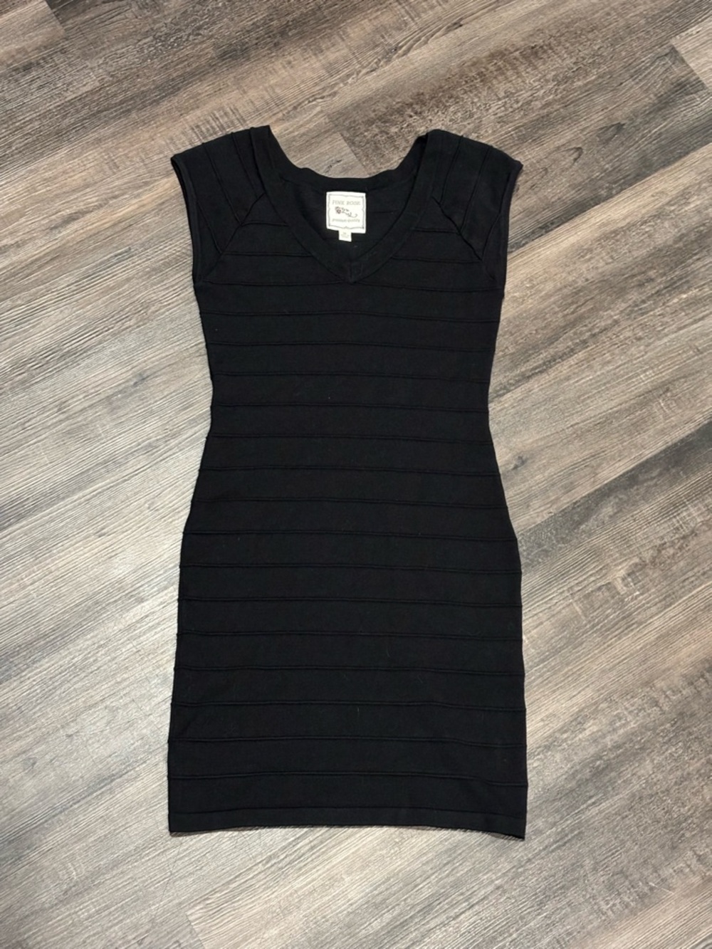 Pink Rose Black V-Neck Bandage Mini Dress